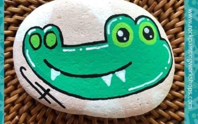 Crocodile – easy rock painting tutorials – rock 8