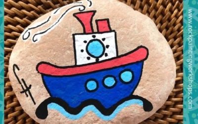 Tugboat – easy rock painting tutorial – rock 12.