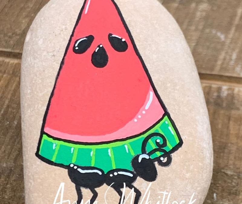 Ant carrying Watermelon Rock Painting Tutorial