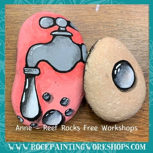 Taps & Waterdrops Rock Painting Tutorial