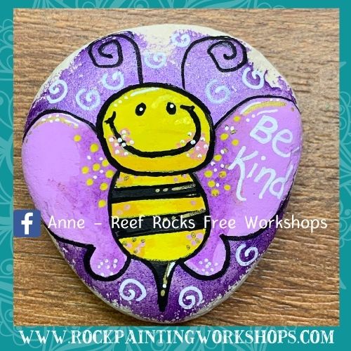 Purple Bee Rock Painting Tutorial