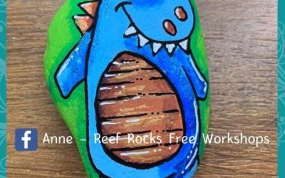 Blue Dinosaur Rock Painting Tutorial