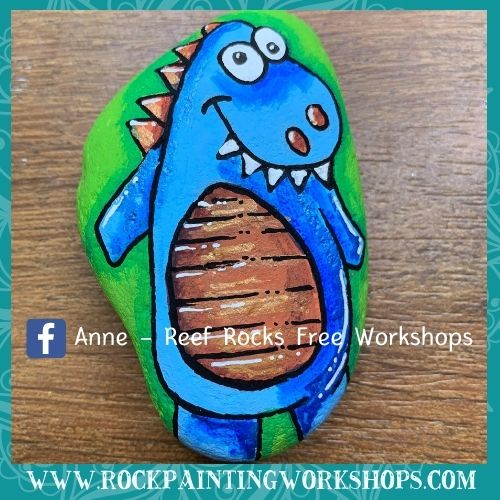 Blue Dinosaur Rock Painting Tutorial