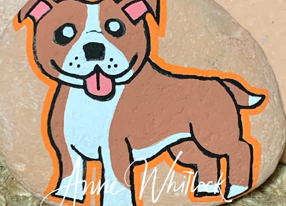 Cartoon style brindle Staffy – Love from Anne