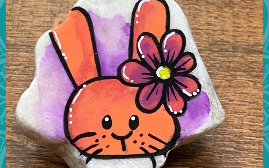 Easy Bunny on a small rock – Rock Painting Tutorial