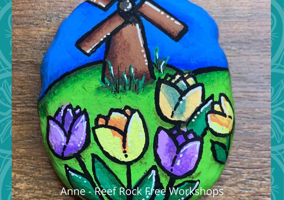 Tulips & Windmill Rock Painting Tutorial