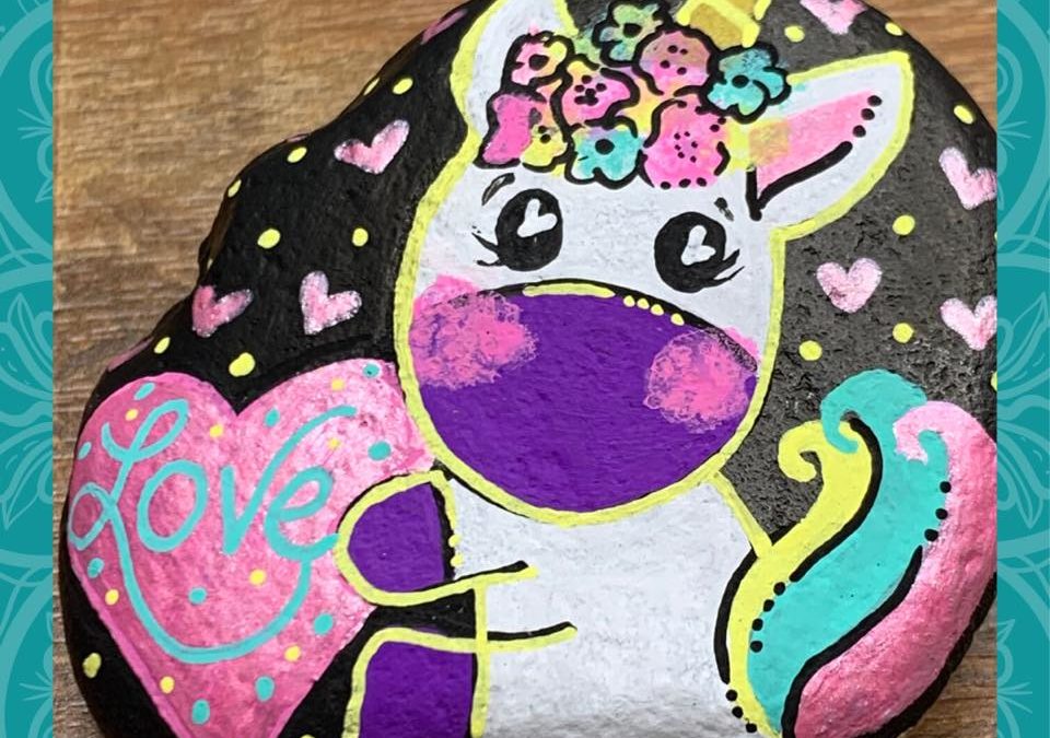 Love Unicorn on Black Rock painting Tutorial