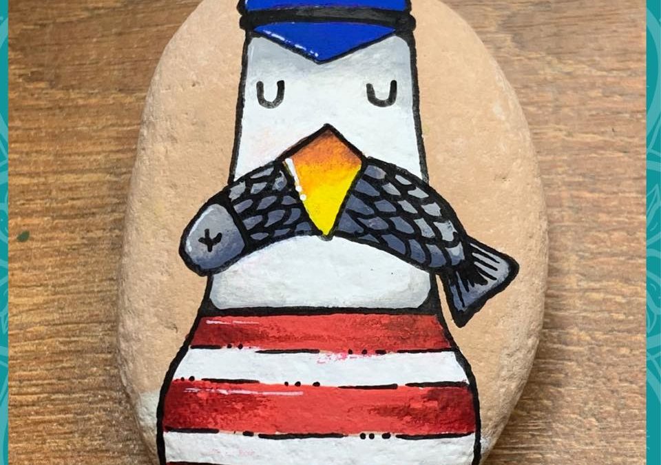 Fish with a Seagull Rock Painting Tutorial