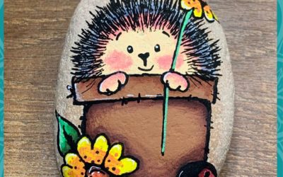 Hedgehog in a pot Rock Painting Tutorial