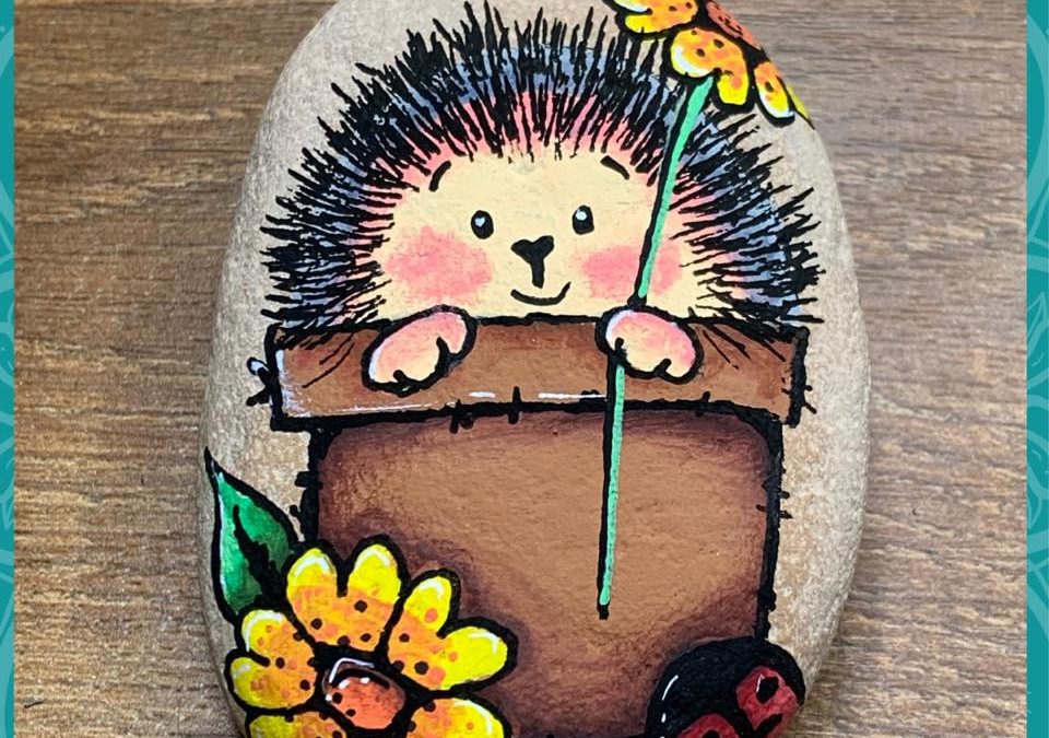 Hedgehog in a pot Rock Painting Tutorial