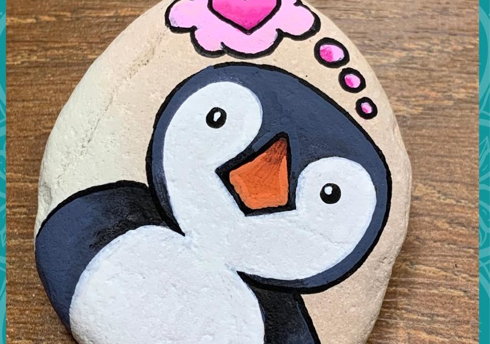 Penguin is thinking rock painting tutorial