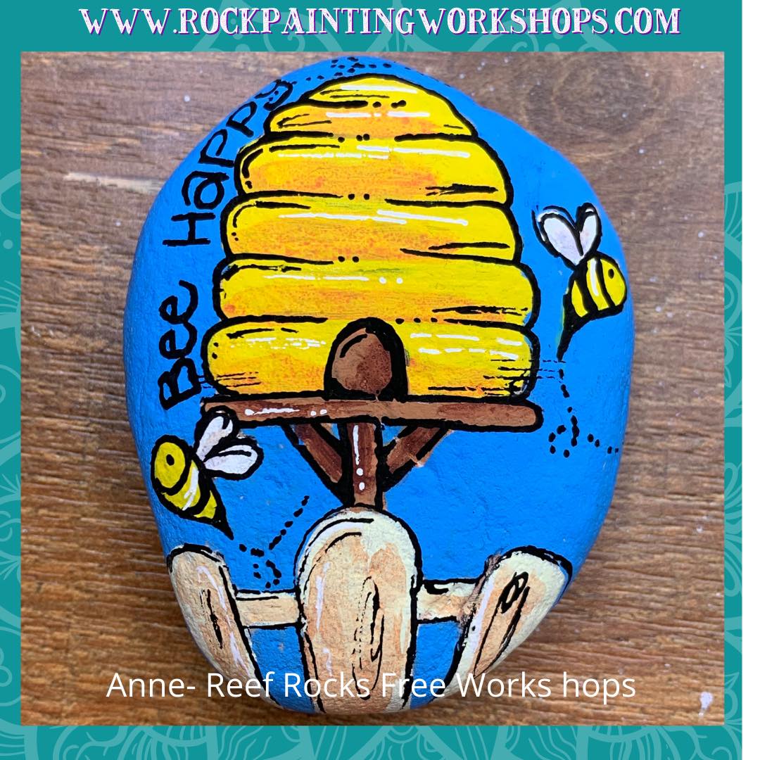 Bee Happy Beehive rock painting tutorial Rock Painting Workshops