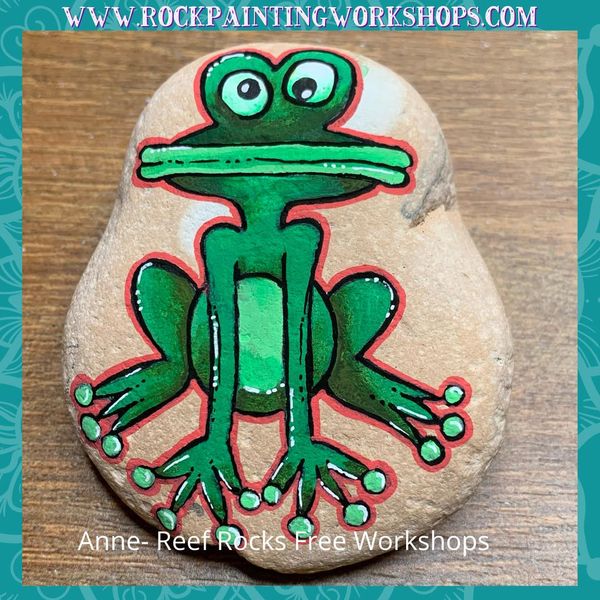 Green Frog rock painting tutorial