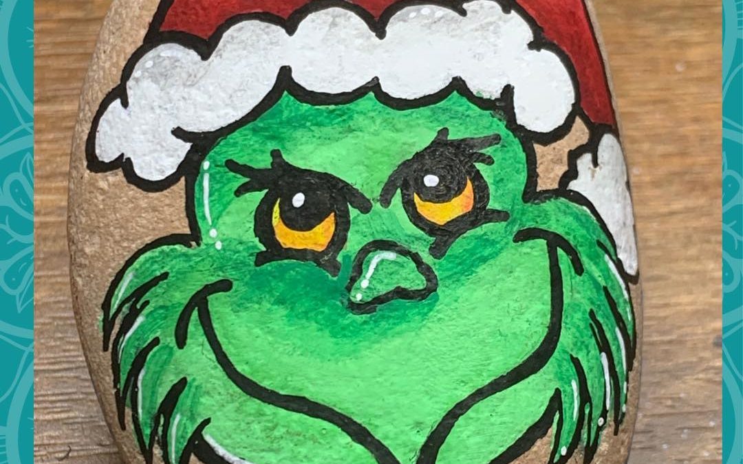 The Grinch that stole Christmas rock painting tutorial