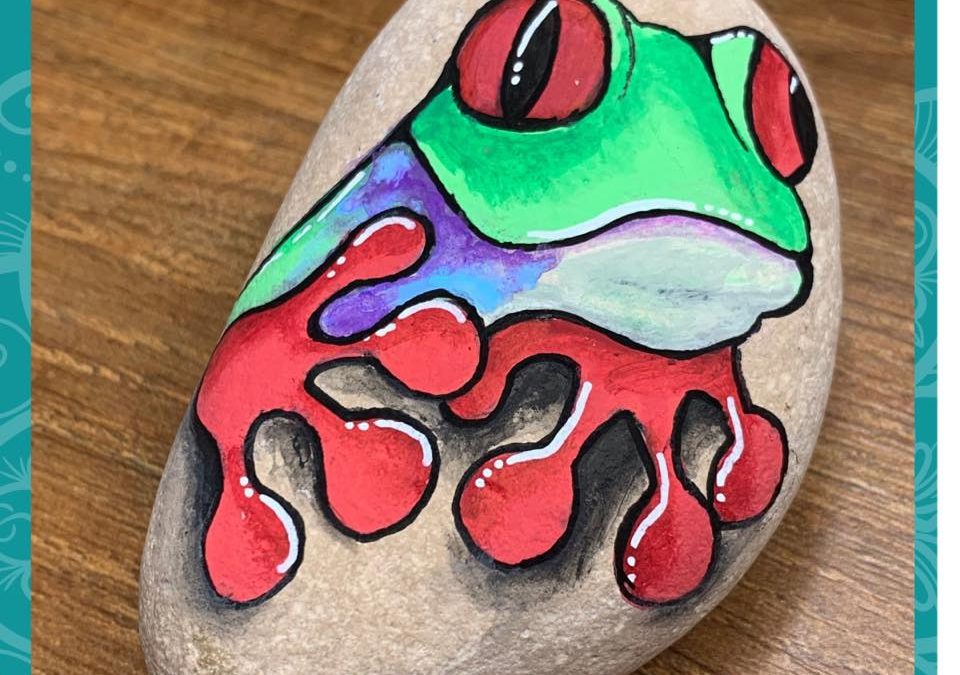 Green Tree Frog rock painting tutorial