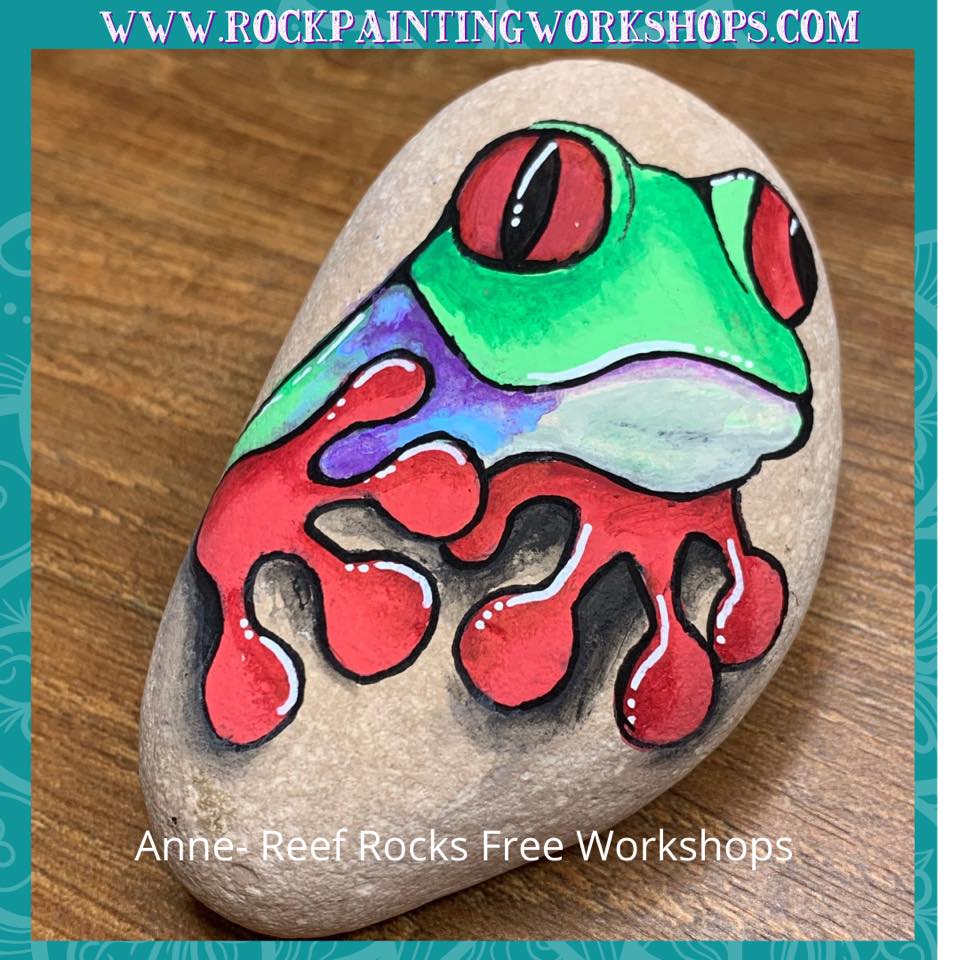 Green Tree Frog rock painting tutorial Rock Painting Workshops