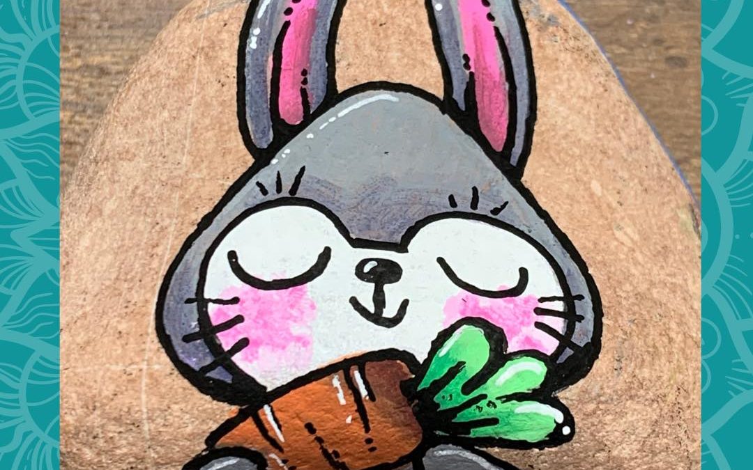 Rabbit with a Carrot rock painting tutorial