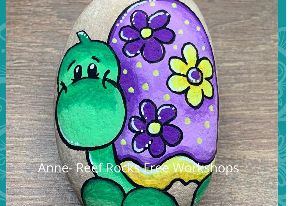 Flower Power Turtle rock painting tutorial