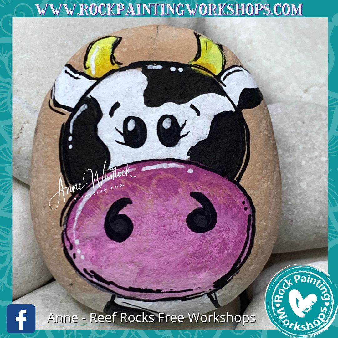 Mooo Cow Face Rock Painting Tutorial Rock Painting Workshops