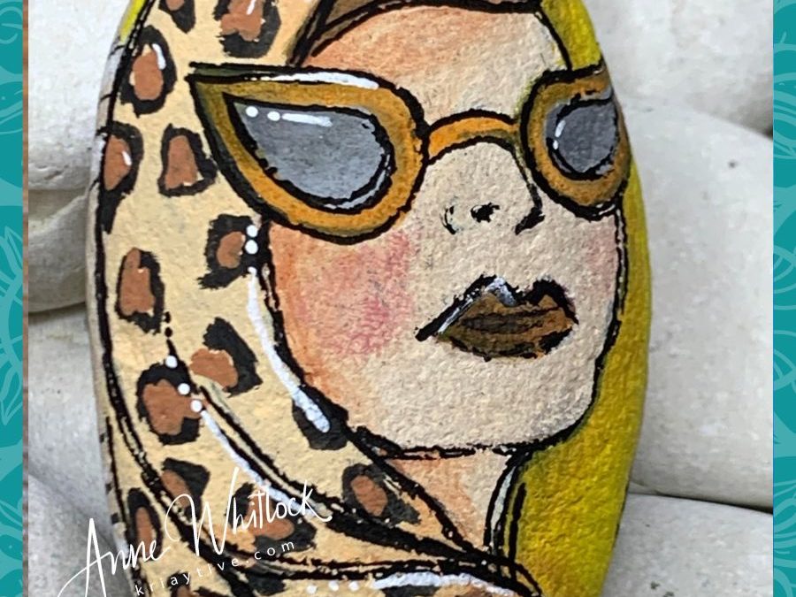 Lady in Leopard glasses rock painting tutorial