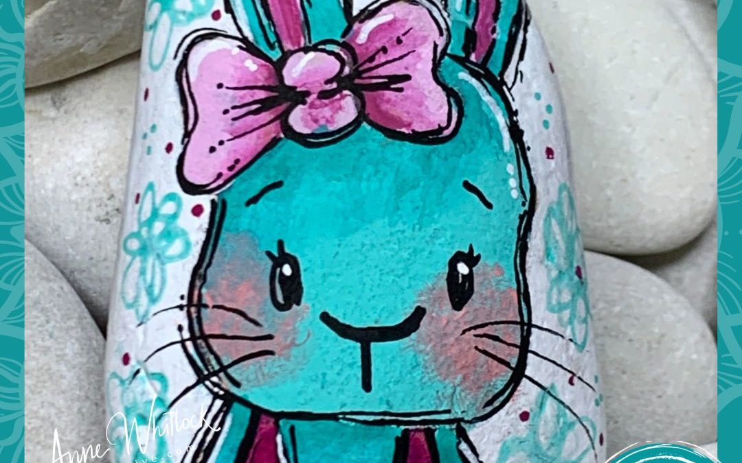 Aqua bunny rock painting tutorial