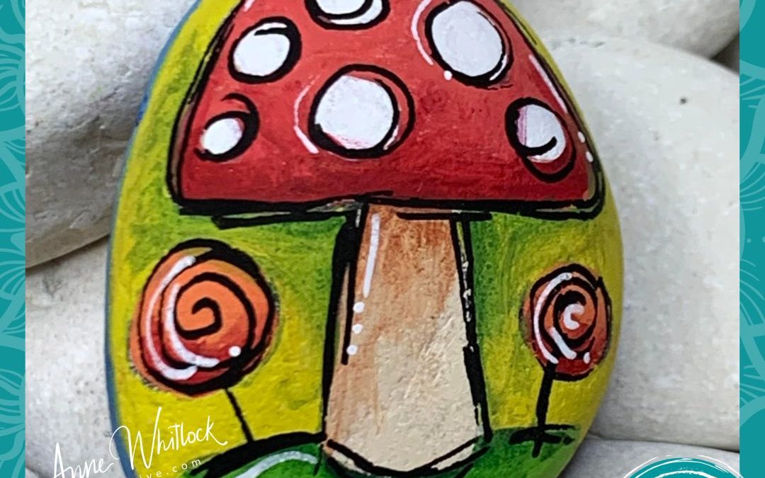 Mushrooms and Lollipops rock painting tutorial