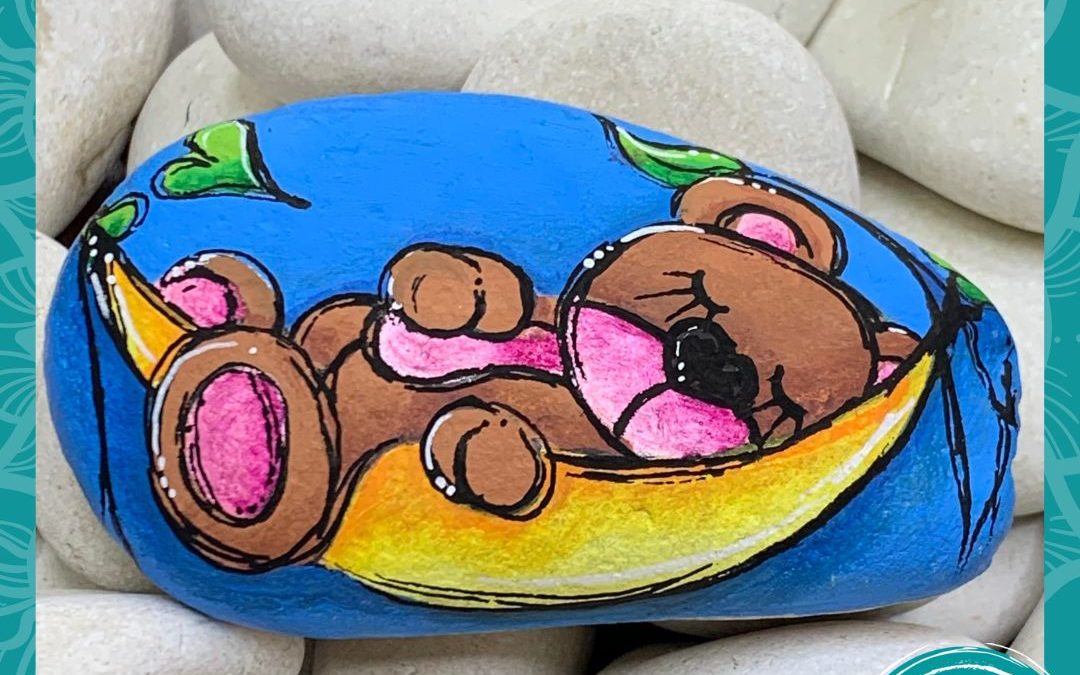 Bear in a Hammock rock painting tutorial
