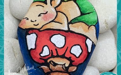 Imp sleeping on a Mushroom rock painting tutorial