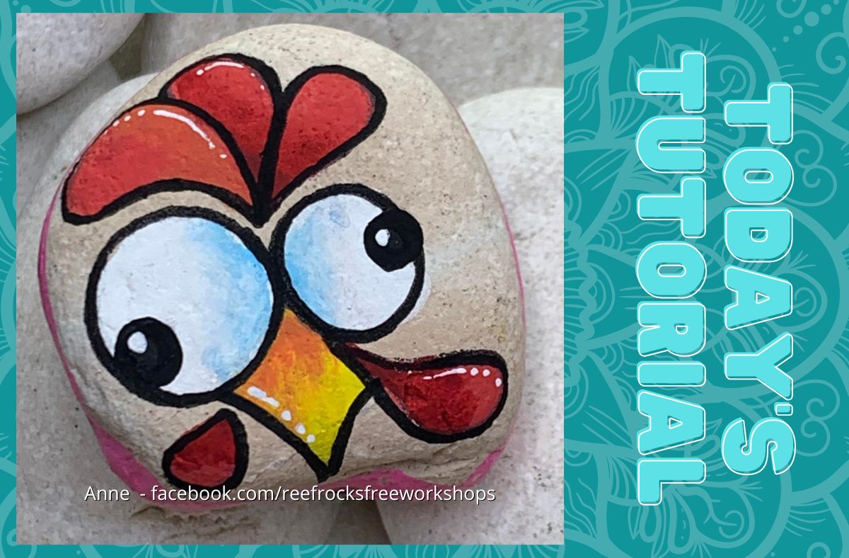 Crazy chicken head rock painting tutorial Rock Painting Workshops