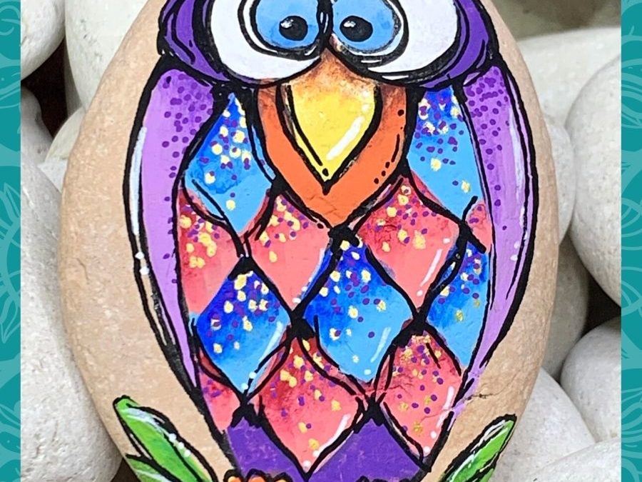 Patchwork Owl rock painting tutorial