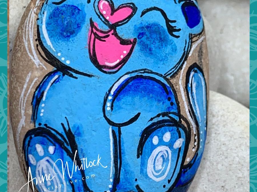 Blue Kitty rock painting tutorial