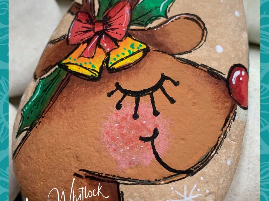 Rudolph Red nose reindeer rock painting tutorial