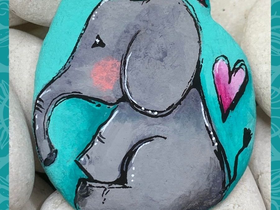 Sitting Elephant rock painting tutorial