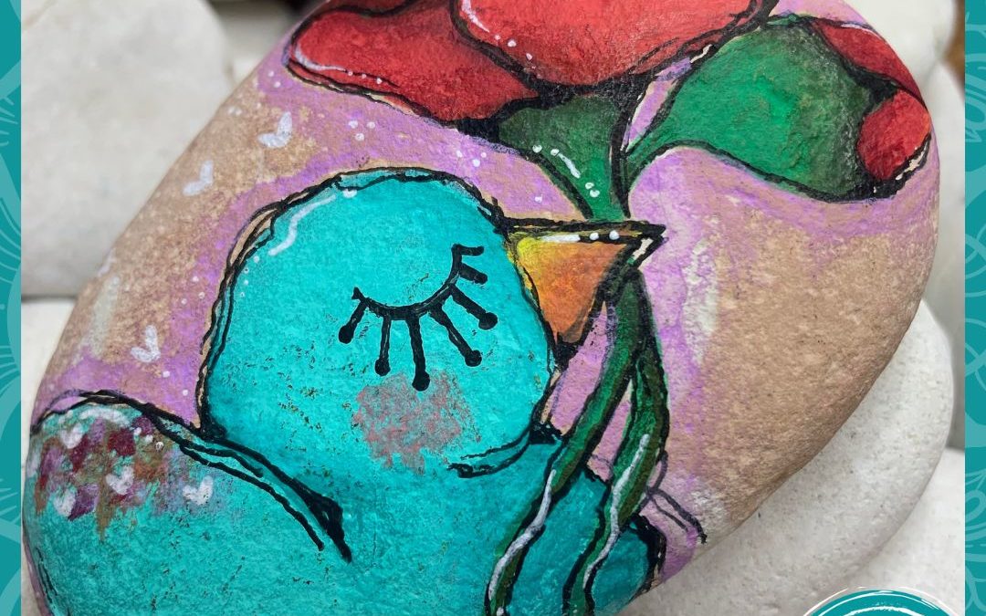Poppy bird rock painting tutorial