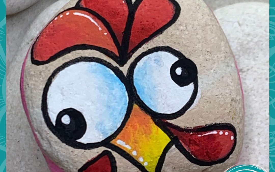 Crazy chicken head rock painting tutorial