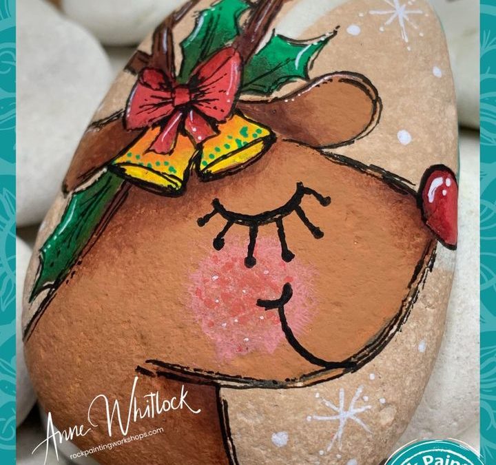 Rudolph the Red Nose Reindeer rock painting tutorial