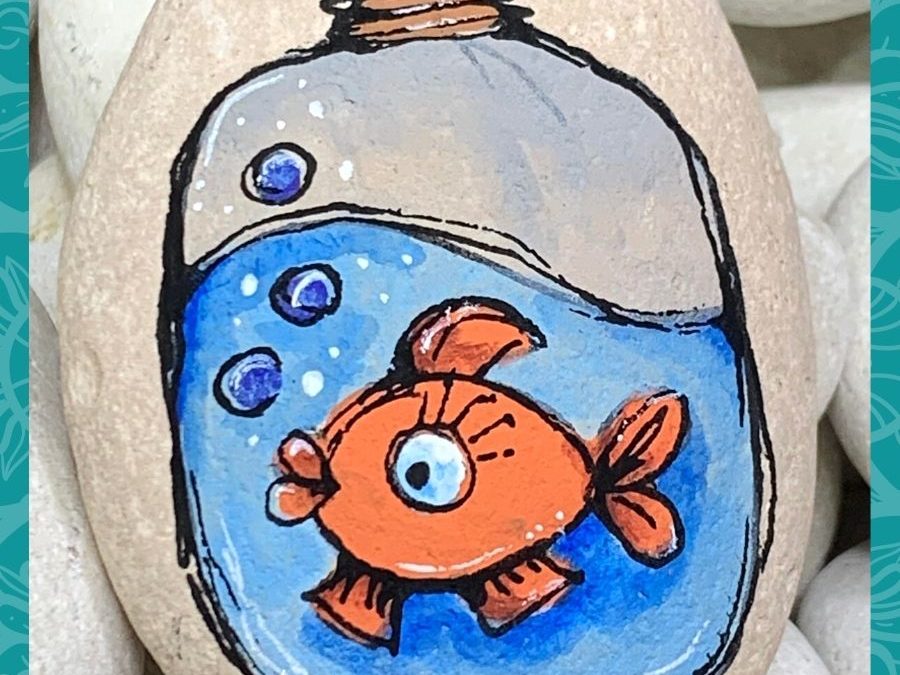 Goldfish in a Bag rock painting Tutorial