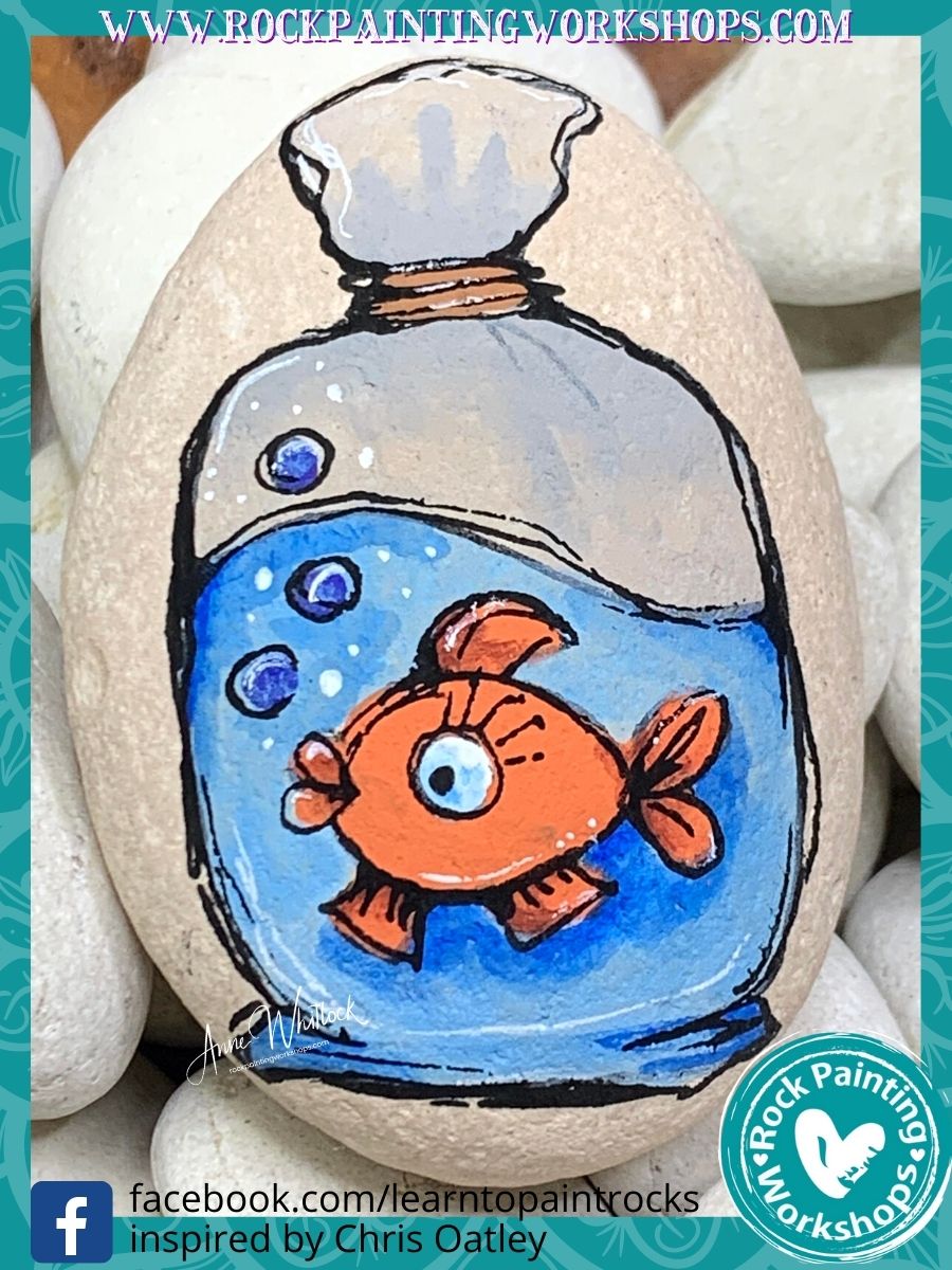 Goldfish in a Bag rock painting Tutorial
