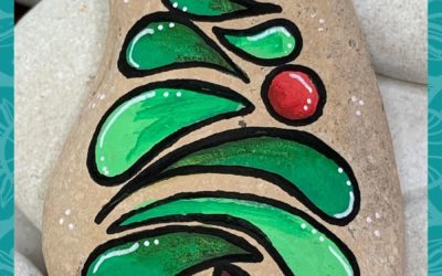 Abstract Christmas Tree Rock Painting Tutorial