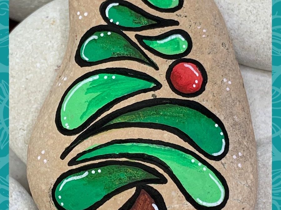 Abstract Christmas Tree Rock Painting Tutorial