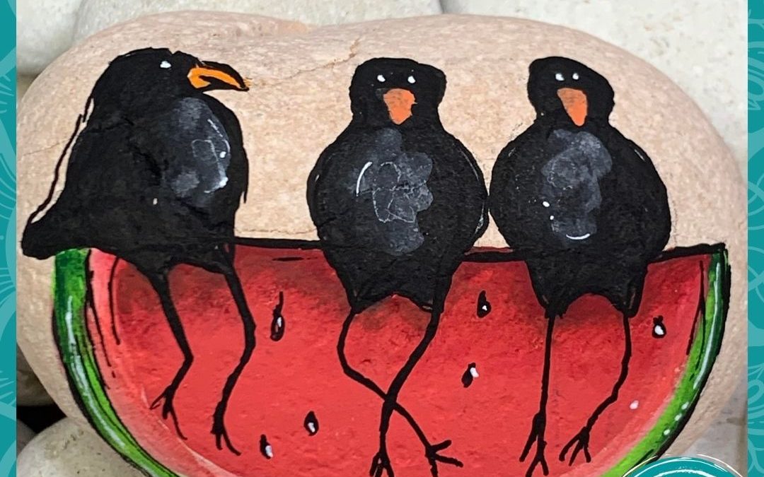 Crows n Watermelon rock painting tutorial